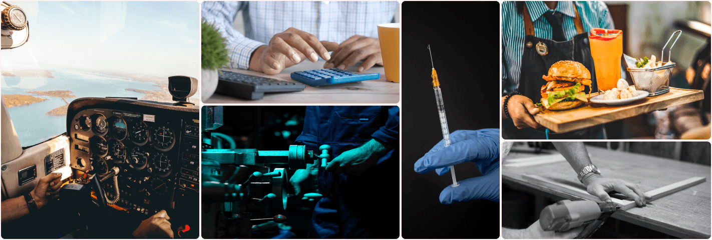 Collage of different proffesionals doing their job